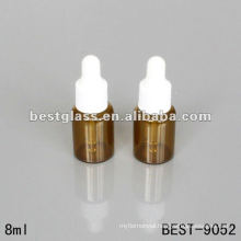 8ml amber tube glass bottle with glass dropper, white plastic seal and white dropper